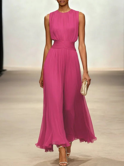 Charlotte | Wedding Guest Sleeveless A-Line Maxi Dress with Ruched Waist