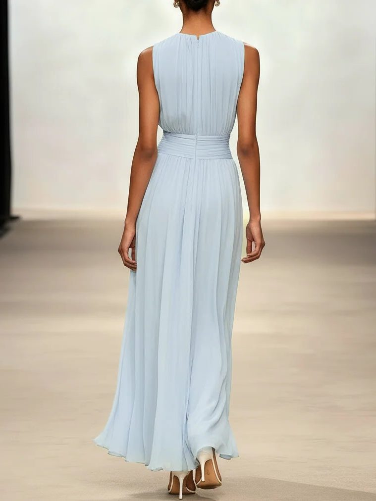 Charlotte | Wedding Guest Sleeveless A-Line Maxi Dress with Ruched Waist