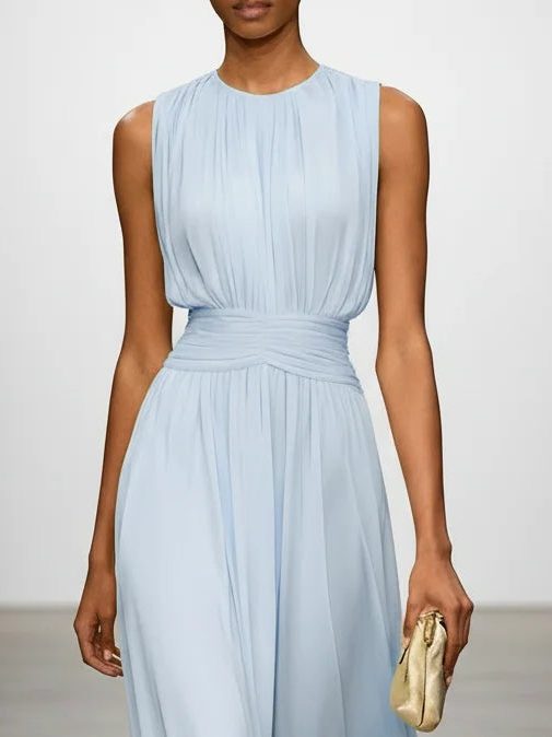 Charlotte | Wedding Guest Sleeveless A-Line Maxi Dress with Ruched Waist