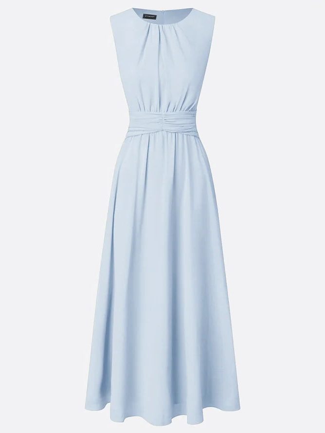 Charlotte | Wedding Guest Sleeveless A-Line Maxi Dress with Ruched Waist