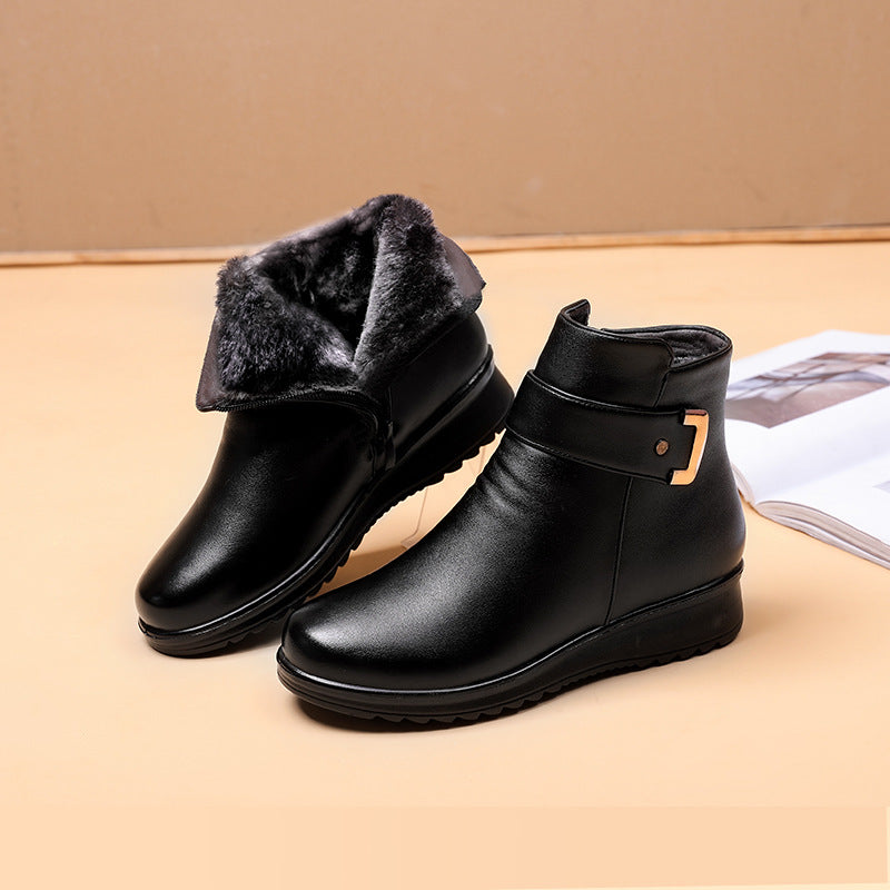 Ella | Leather Faux Fur Lined Flat Winter Ankle Boots
