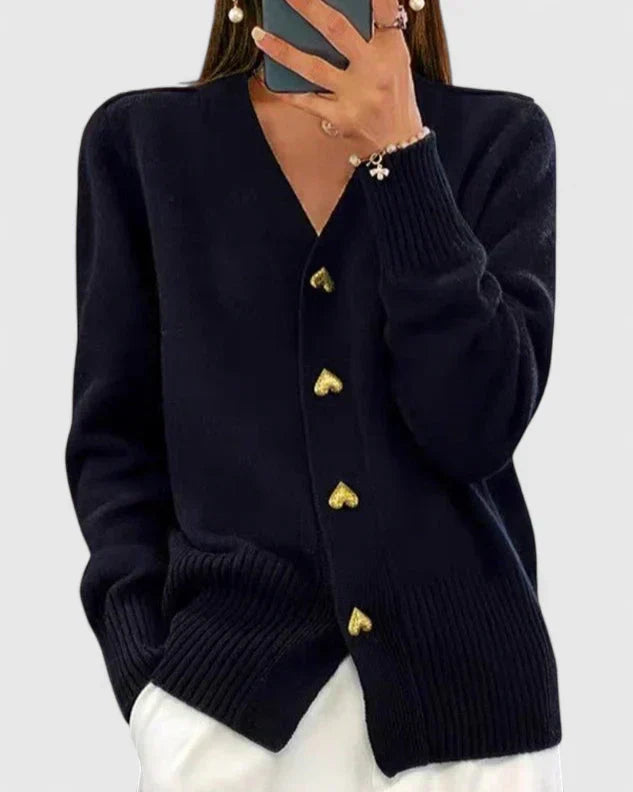 Lillyanne | Heart-Button Soft Drape Elegant Cardigan
