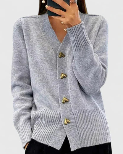 Lillyanne | Heart-Button Soft Drape Elegant Cardigan