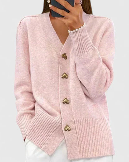Lillyanne | Heart-Button Soft Drape Elegant Cardigan