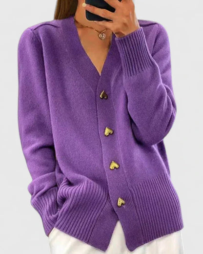 Lillyanne | Heart-Button Soft Drape Elegant Cardigan