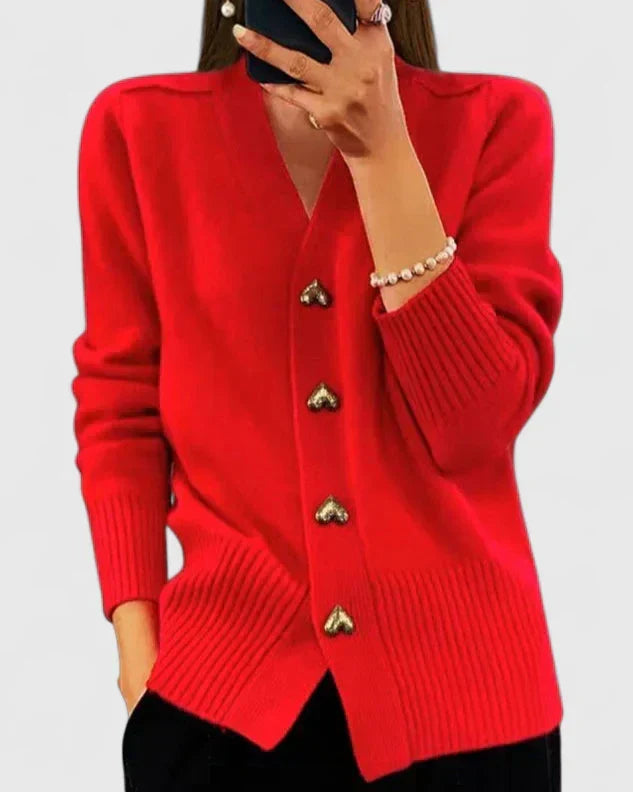 Lillyanne | Heart-Button Soft Drape Elegant Cardigan