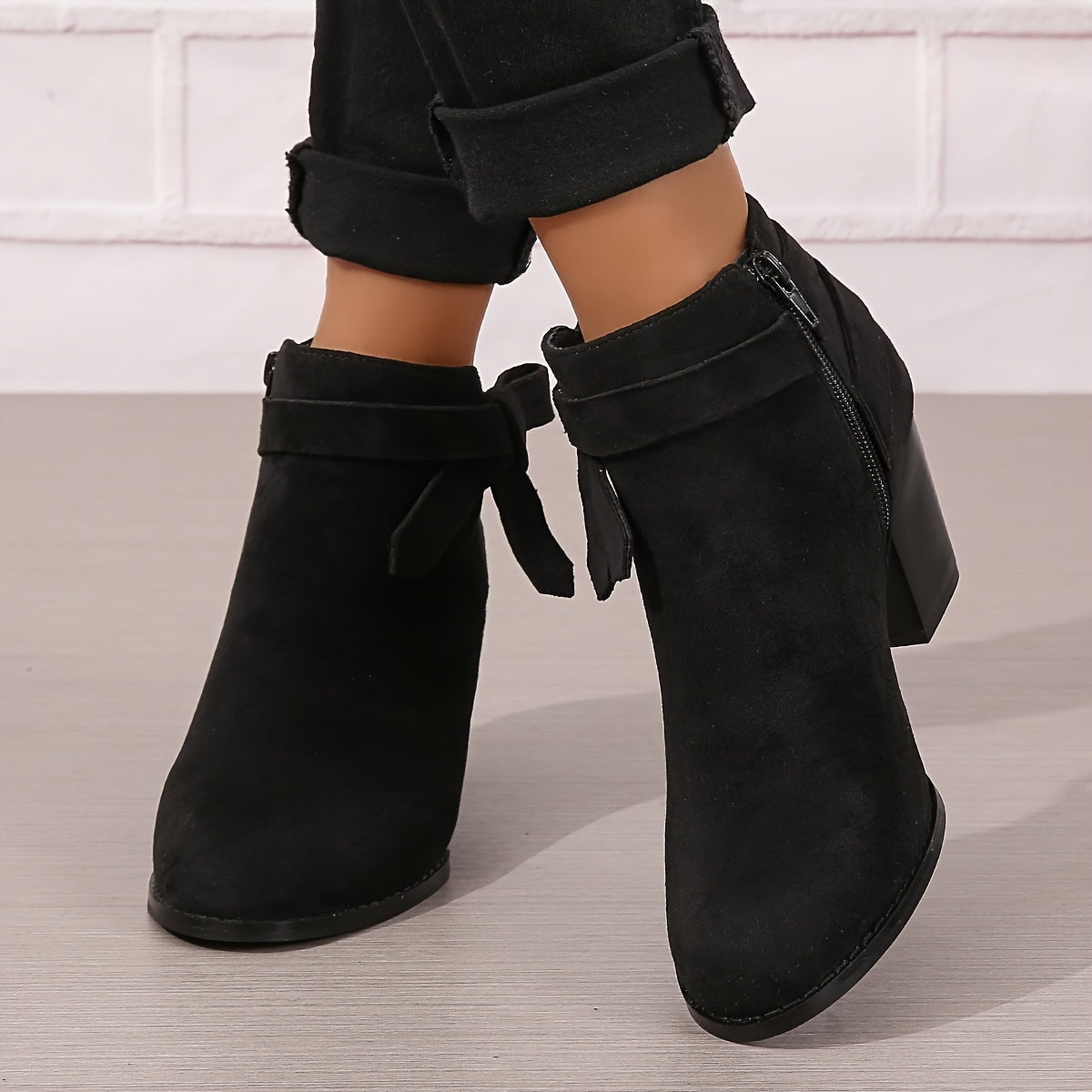 Ludlow | Suede-Look Pointed Toe Ankle Boots with Block Heel