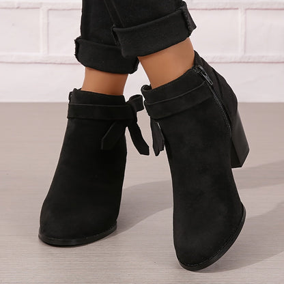 Ludlow | Suede-Look Pointed Toe Ankle Boots with Block Heel