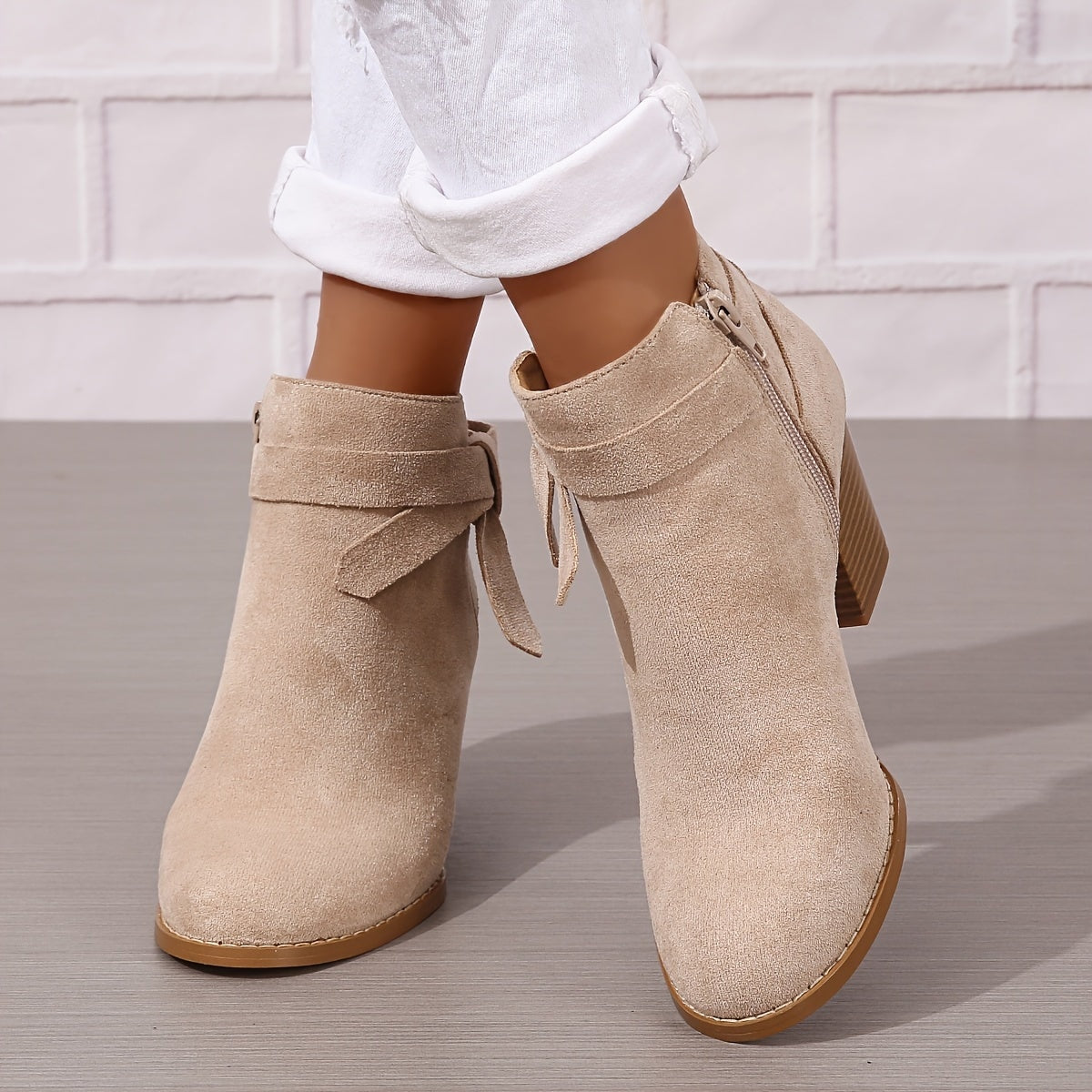 Ludlow | Suede-Look Pointed Toe Ankle Boots with Block Heel