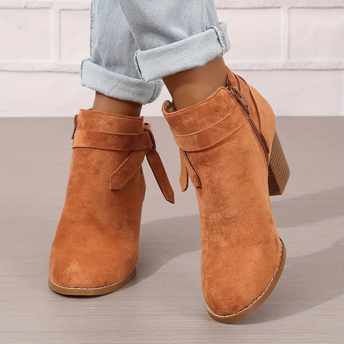 Ludlow | Suede-Look Pointed Toe Ankle Boots with Block Heel
