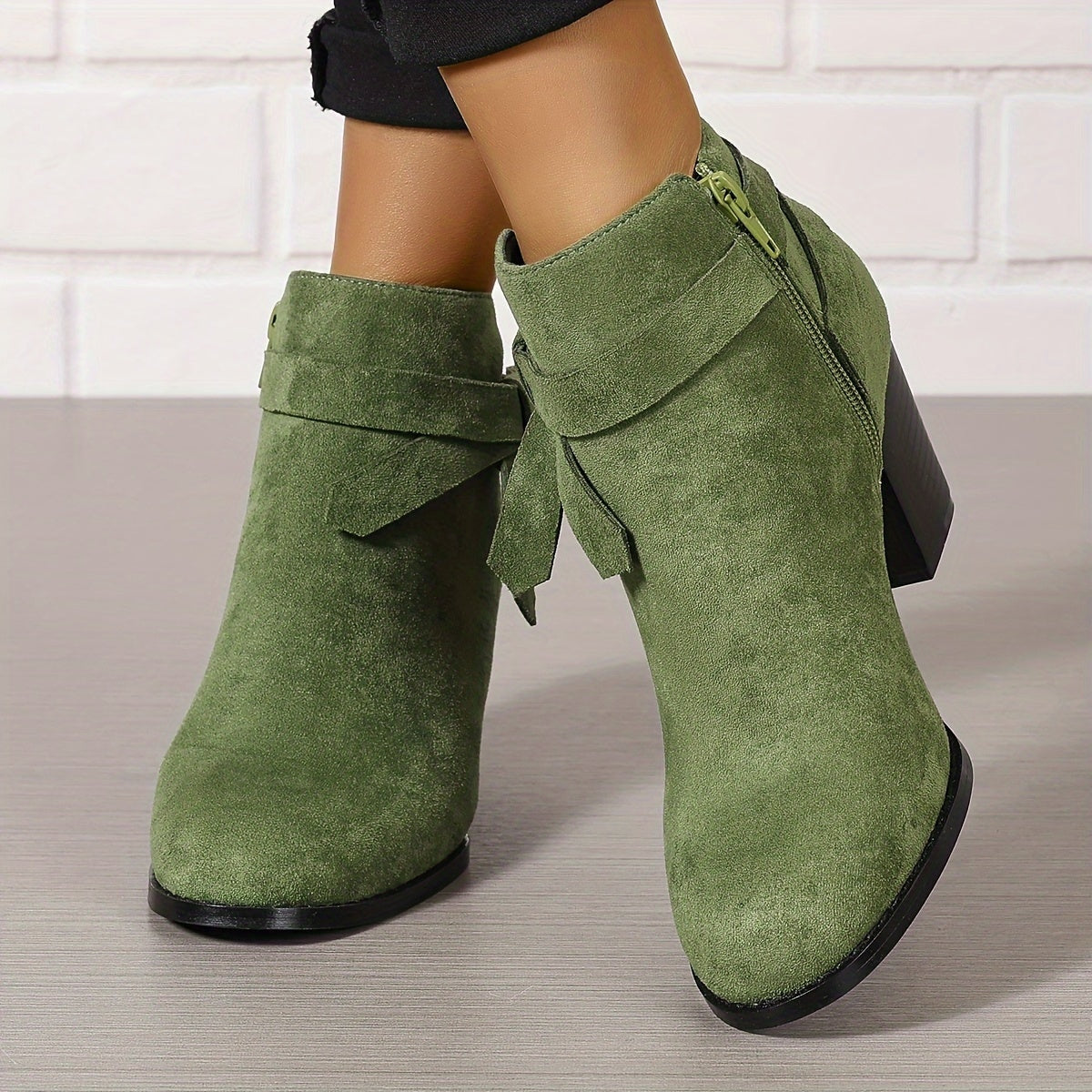 Ludlow | Suede-Look Pointed Toe Ankle Boots with Block Heel