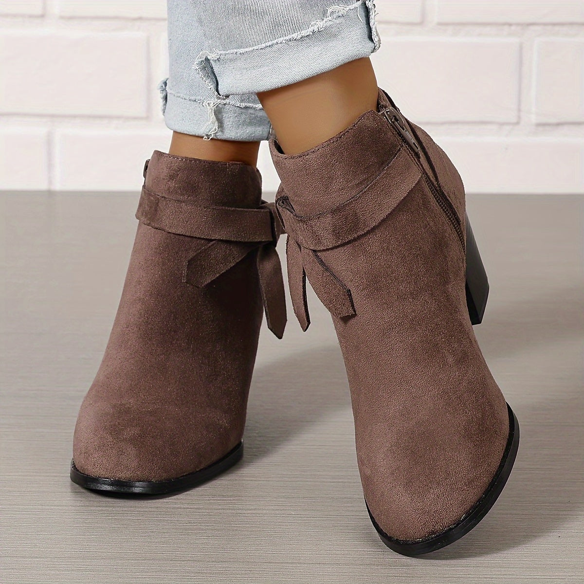 Ludlow | Suede-Look Pointed Toe Ankle Boots with Block Heel