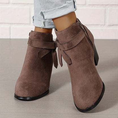 Ludlow | Suede-Look Pointed Toe Ankle Boots with Block Heel