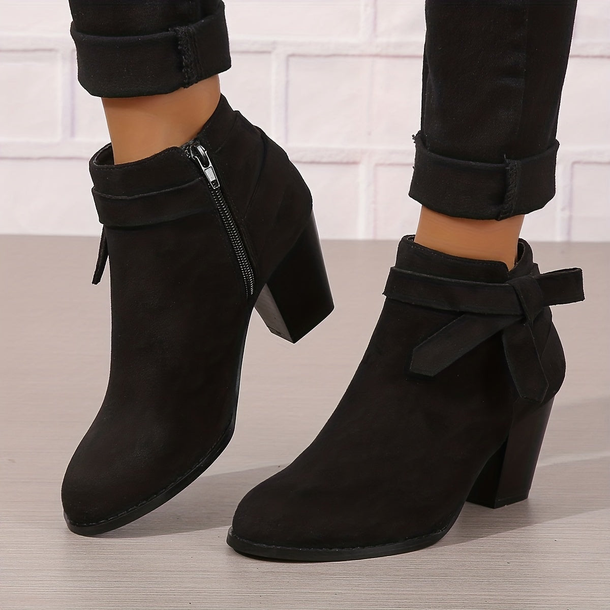 Ludlow | Suede-Look Pointed Toe Ankle Boots with Block Heel
