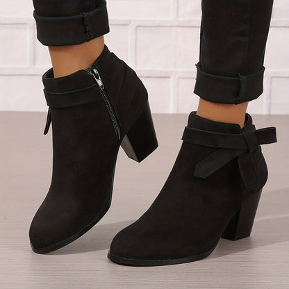 Ludlow | Suede-Look Pointed Toe Ankle Boots with Block Heel