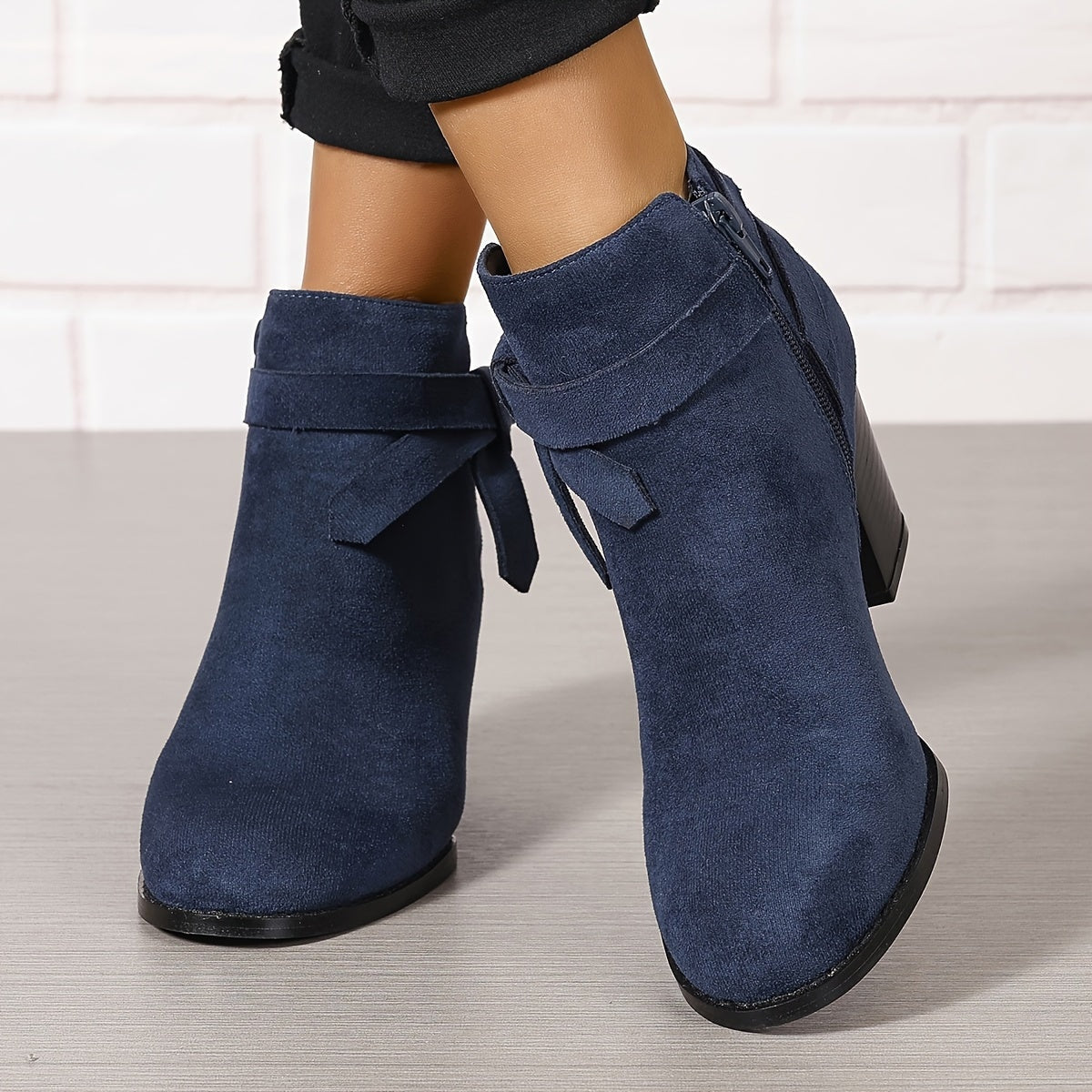 Ludlow | Suede-Look Pointed Toe Ankle Boots with Block Heel