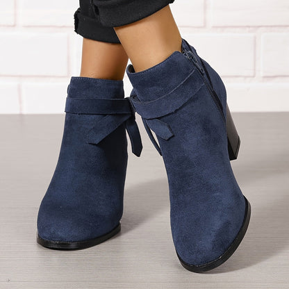 Ludlow | Suede-Look Pointed Toe Ankle Boots with Block Heel