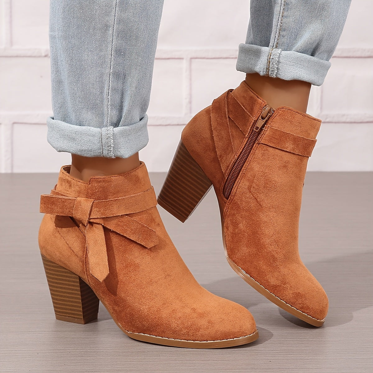 Ludlow | Suede-Look Pointed Toe Ankle Boots with Block Heel