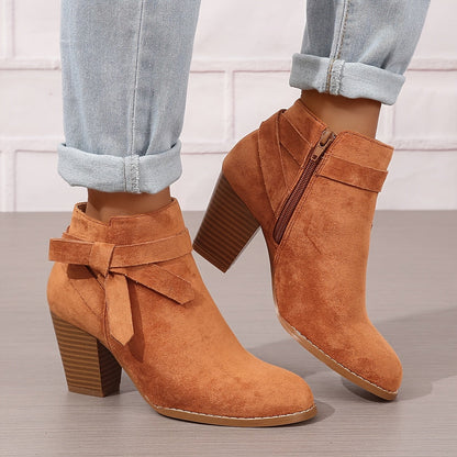 Ludlow | Suede-Look Pointed Toe Ankle Boots with Block Heel