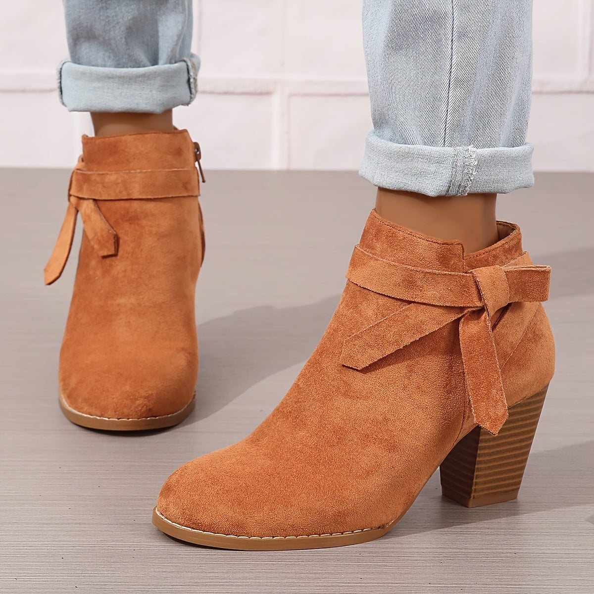 Ludlow | Suede-Look Pointed Toe Ankle Boots with Block Heel