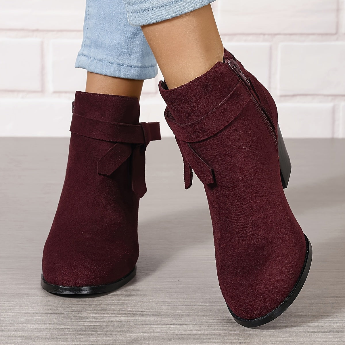 Ludlow | Suede-Look Pointed Toe Ankle Boots with Block Heel