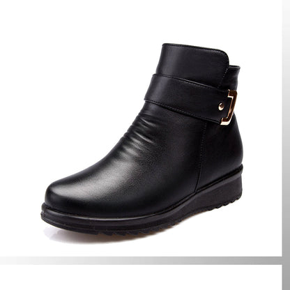 Ella | Leather Faux Fur Lined Flat Winter Ankle Boots