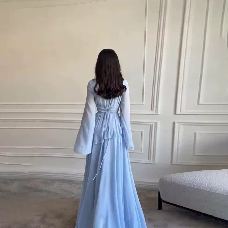 Olivia | Wedding Guest Tiered Maxi Dress with Bell Sleeves