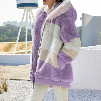 Aurora | Fitted Colour-Block Teddy Fleece Hooded Jacket