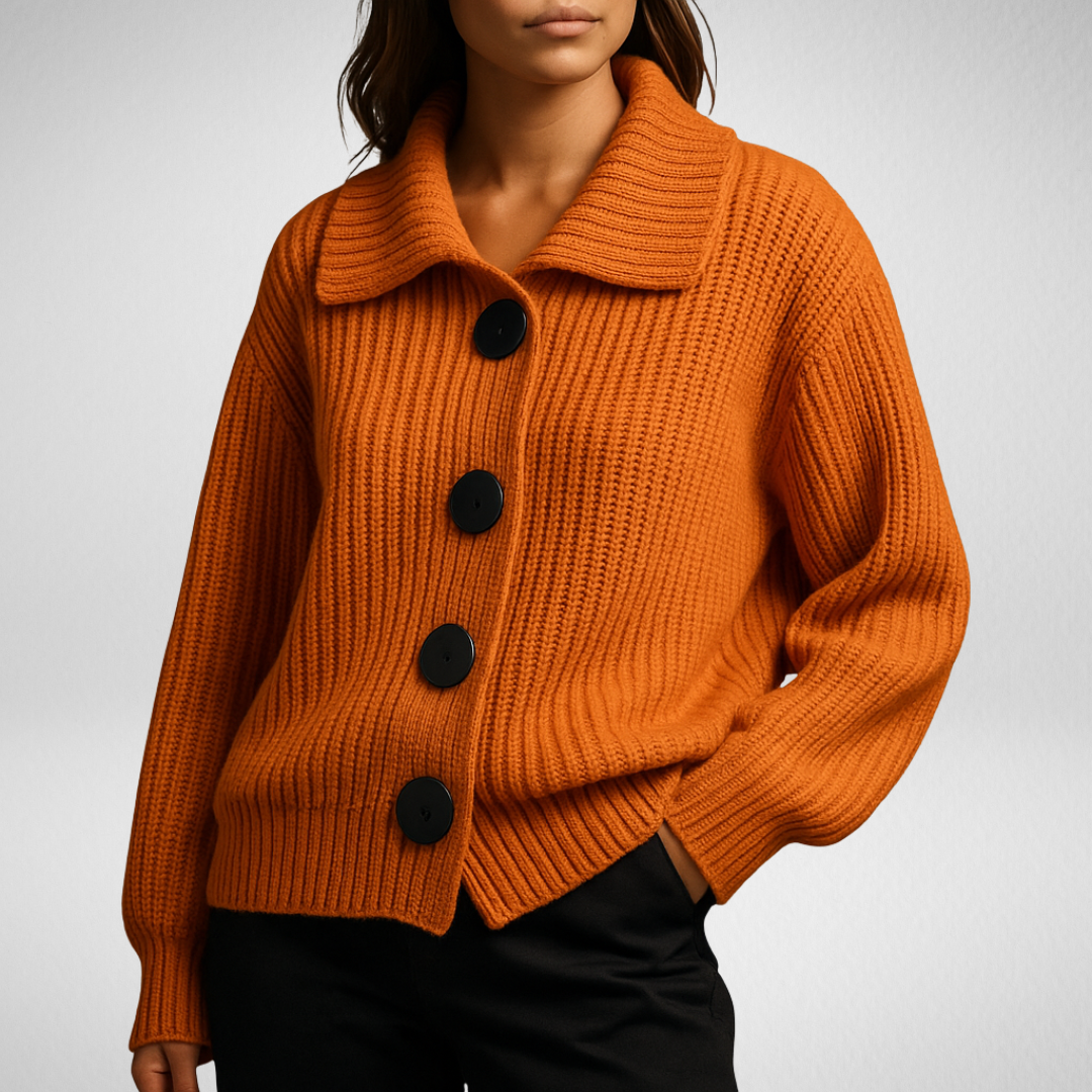 Violet | Spread Collar Ribbed Knit Cardigan