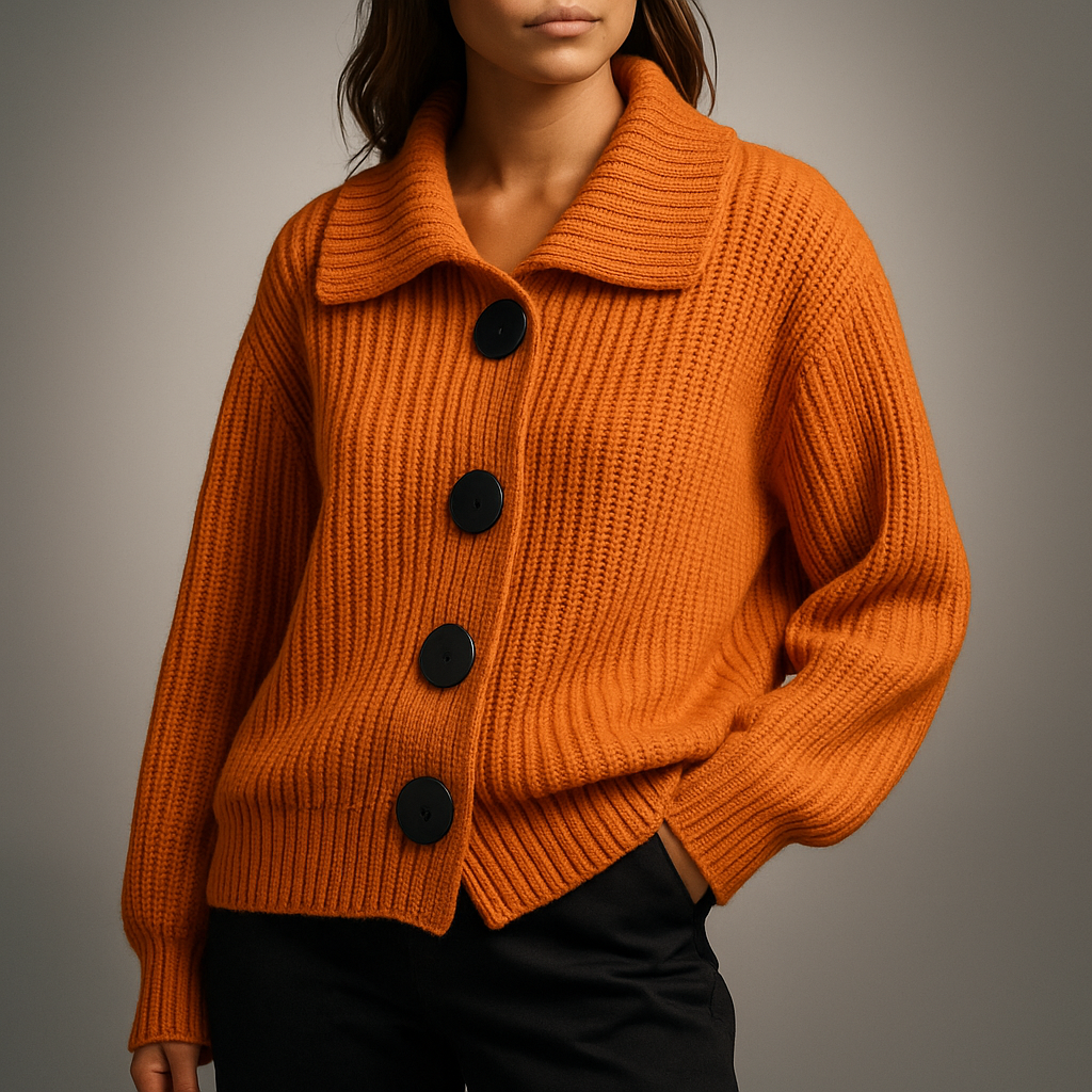 Violet | Spread Collar Ribbed Knit Cardigan