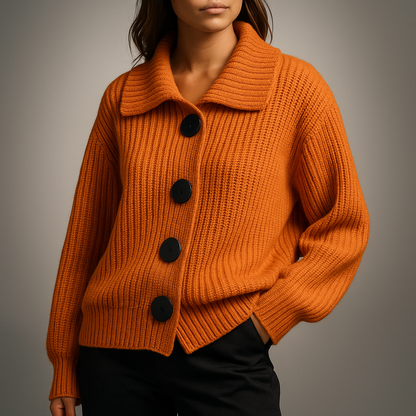 Violet | Spread Collar Ribbed Knit Cardigan