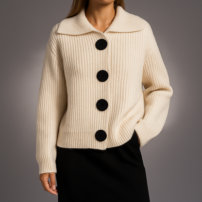 Violet | Spread Collar Ribbed Knit Cardigan