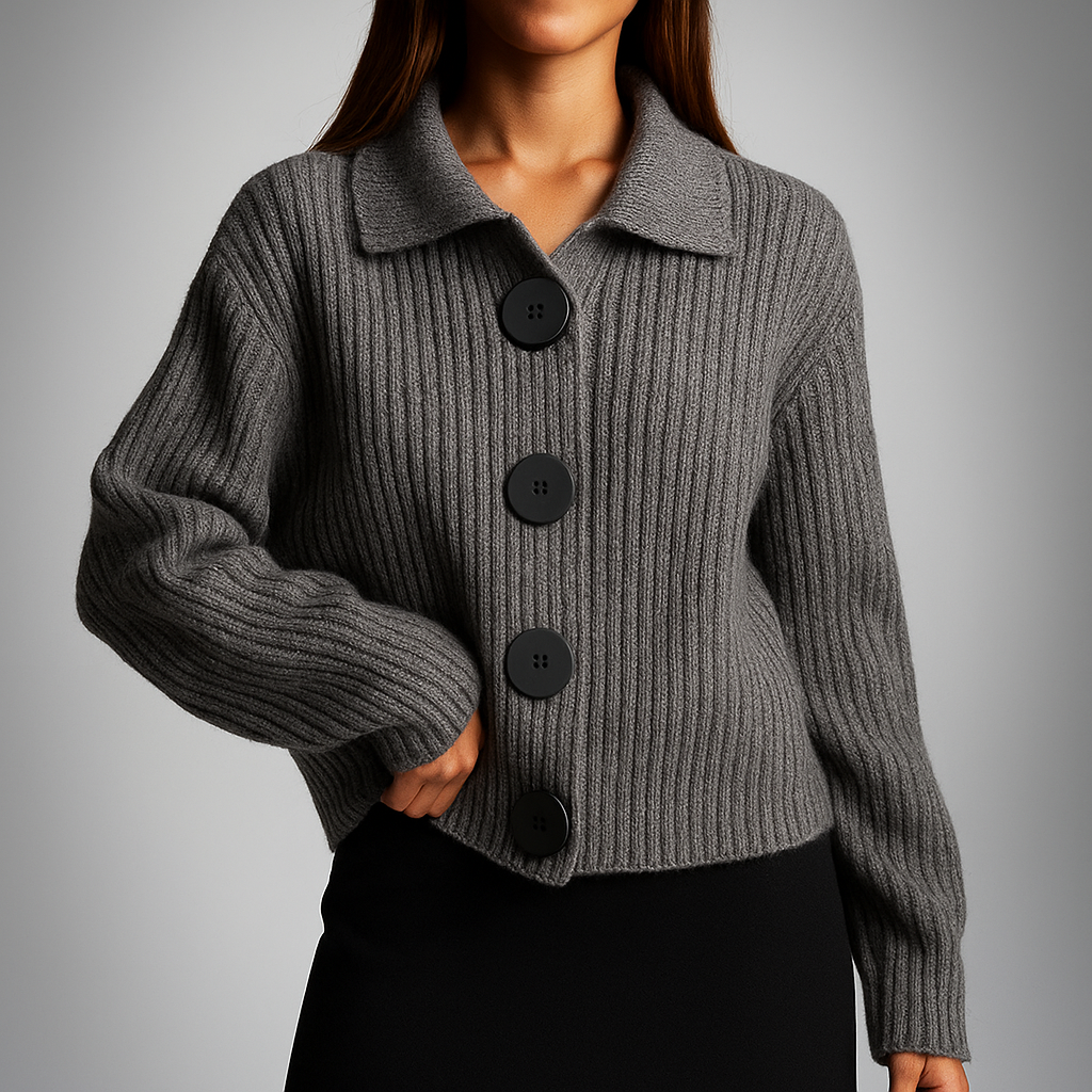 Violet | Spread Collar Ribbed Knit Cardigan