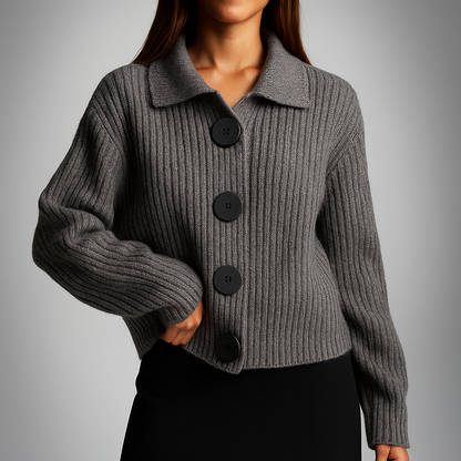 Violet | Spread Collar Ribbed Knit Cardigan