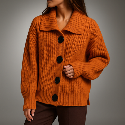 Violet | Spread Collar Ribbed Knit Cardigan