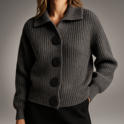 Violet | Spread Collar Ribbed Knit Cardigan