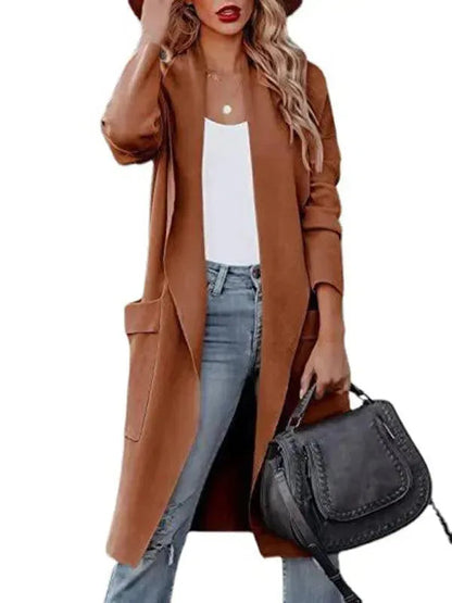 Women's Open-Front Longline Pocket Cardigan