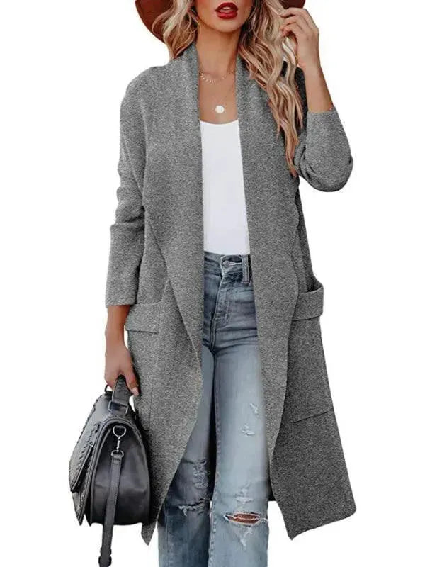 Women's Open-Front Longline Pocket Cardigan