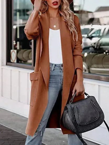 Women's Open-Front Longline Pocket Cardigan
