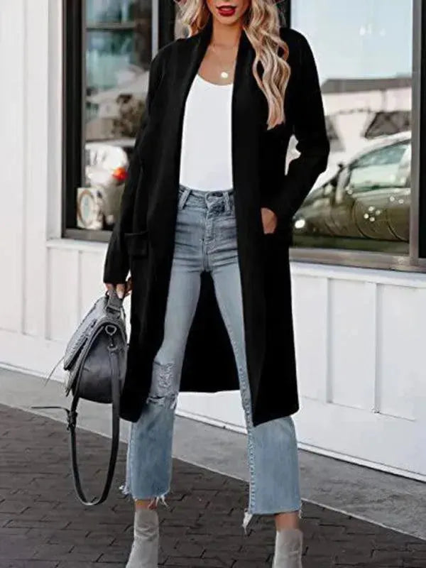 Women's Open-Front Longline Pocket Cardigan