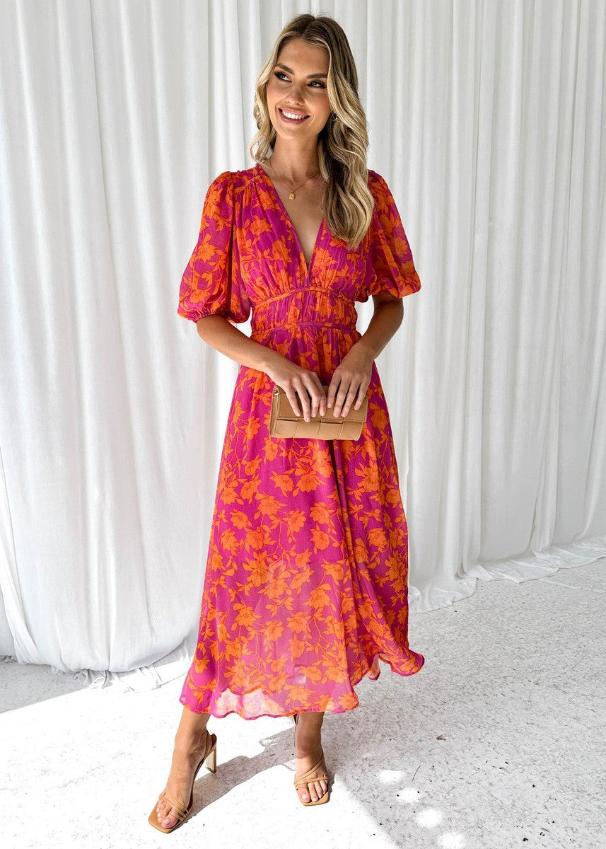 Anna | Floral V-Neck Maxi Wedding Guest Dress