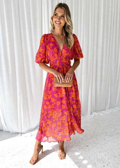 Anna | Floral V-Neck Maxi Wedding Guest Dress
