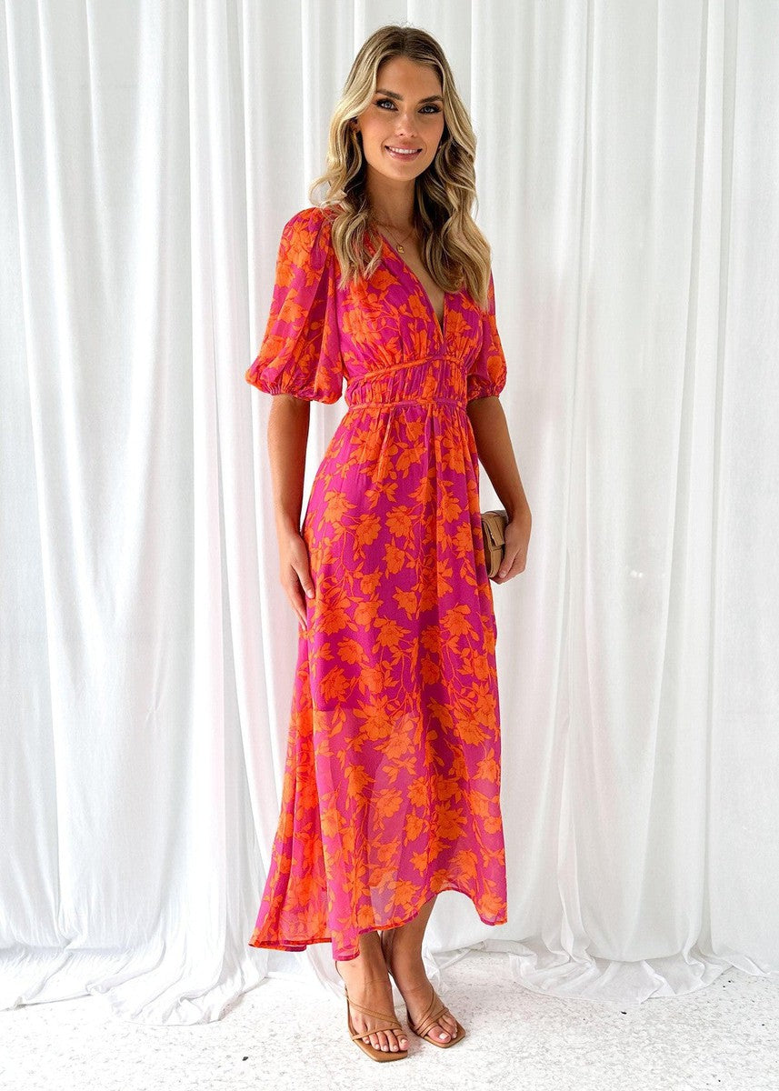 Anna | Floral V-Neck Maxi Wedding Guest Dress