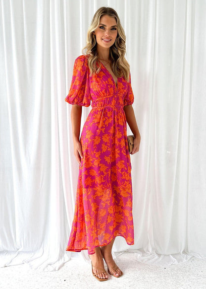Anna | Floral V-Neck Maxi Wedding Guest Dress