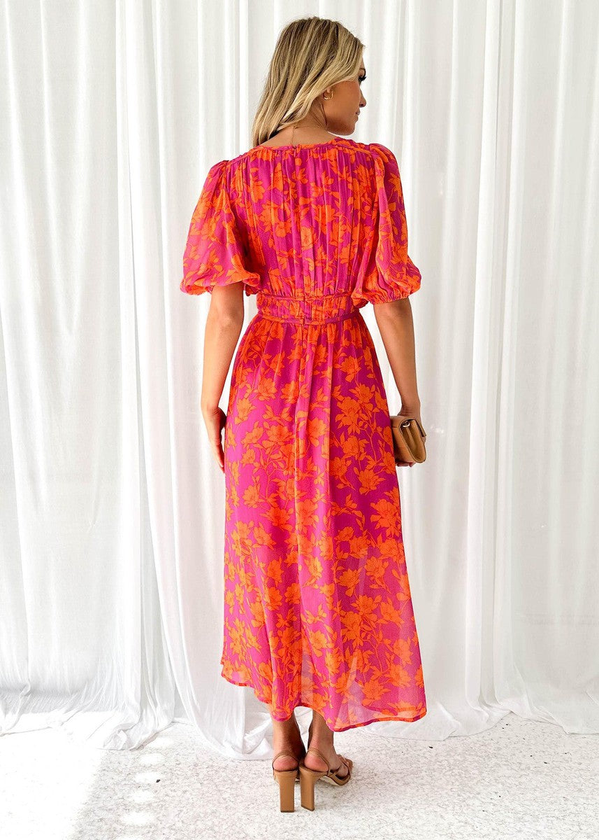 Anna | Floral V-Neck Maxi Wedding Guest Dress
