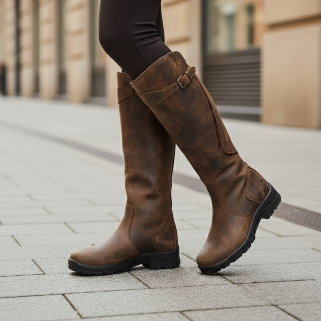 Gilly | Waterproof Knee High Boots with Adjustable Buckle Strap