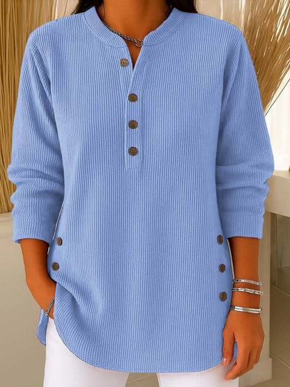 Mia | Henley Button Ribbed Long Sleeve Jumper