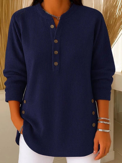 Mia | Henley Button Ribbed Long Sleeve Jumper