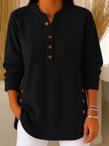 Mia | Henley Button Ribbed Long Sleeve Jumper