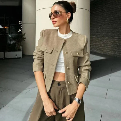 Laura | Women's Cropped Button Front Bomber Jacket
